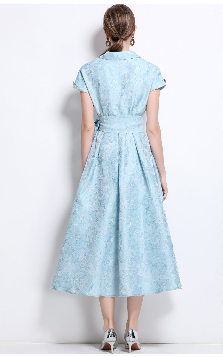 Jacquard A-Line Evening Gown with Full Flowing Skirt