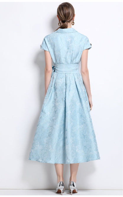 Jacquard A-Line Evening Gown with Full Flowing Skirt