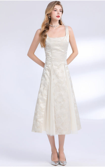 Jacquard Lace Detail Midi Dress