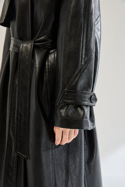 Retro Long Faux Leather Coat