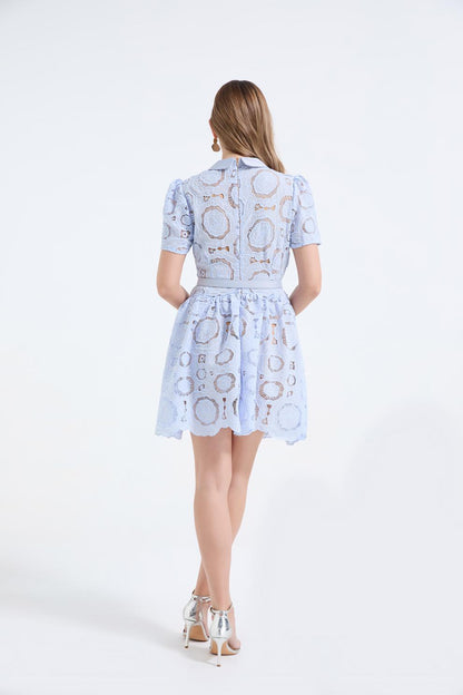 Elegant Lace Puff Mini Dress
