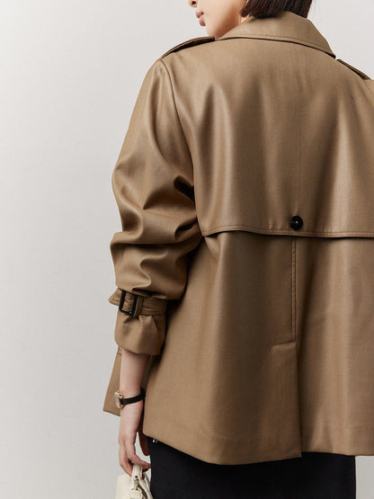Double-Breasted Short Trench Coat – Timeless Urban Elegance