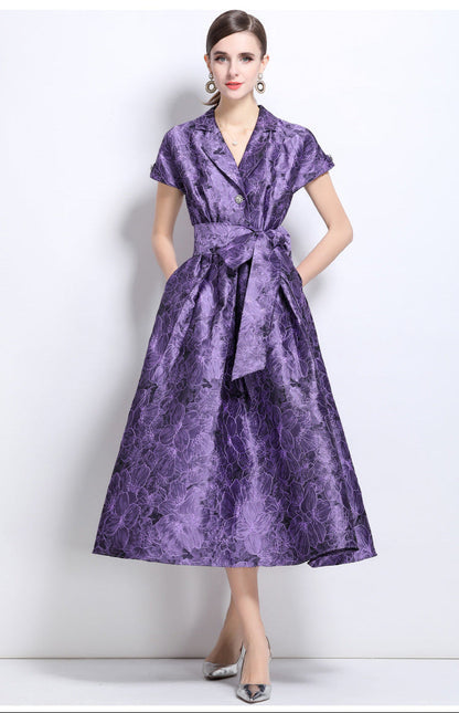 Jacquard A-Line Evening Gown with Full Flowing Skirt