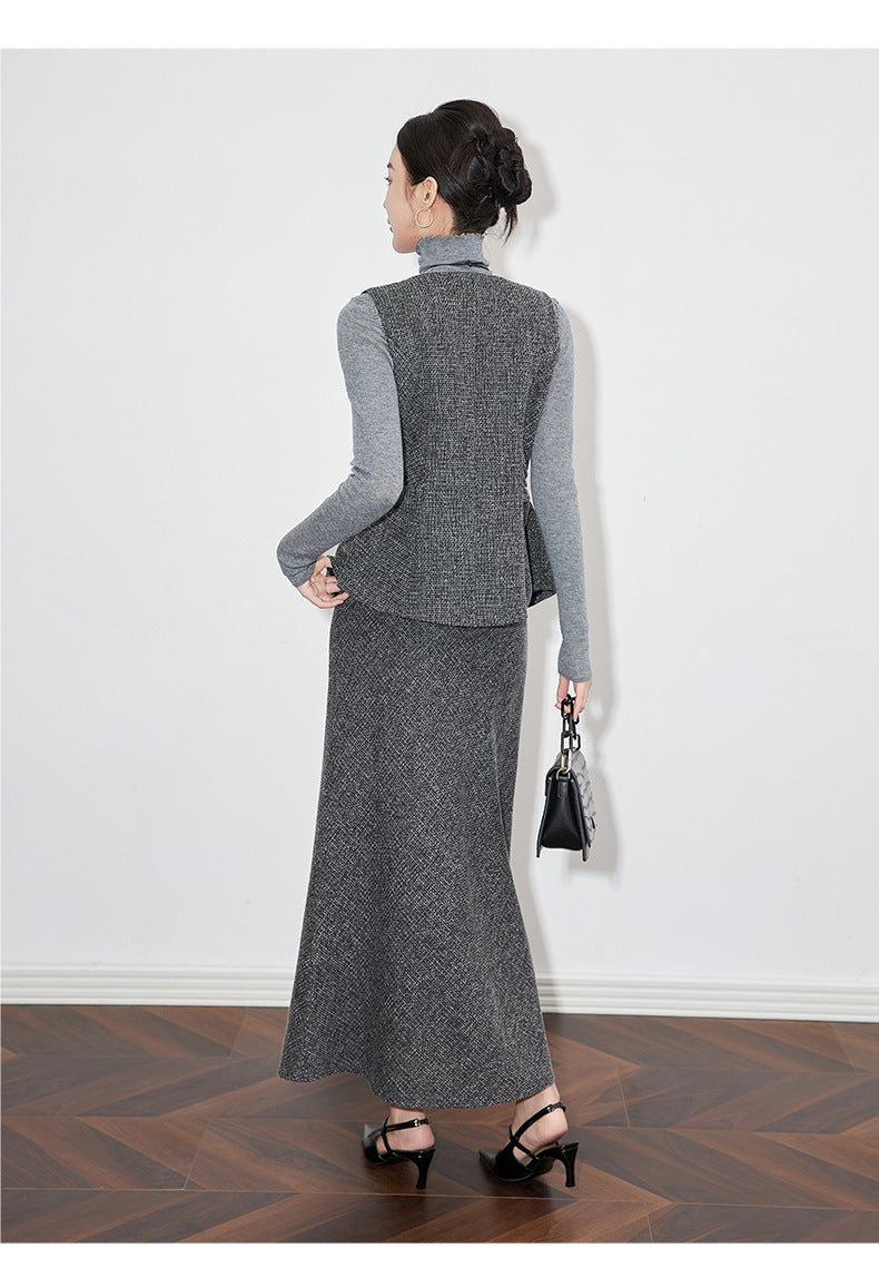 Old Money Style Two-Piece Set – Sleeveless Vest & Fishtail Skirt