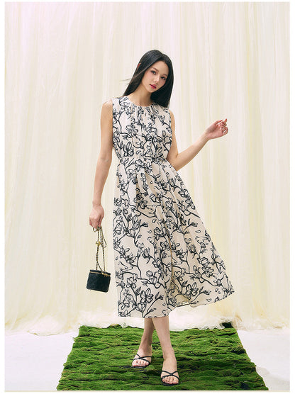 Black & White Printed Loose Fit Summer Dress