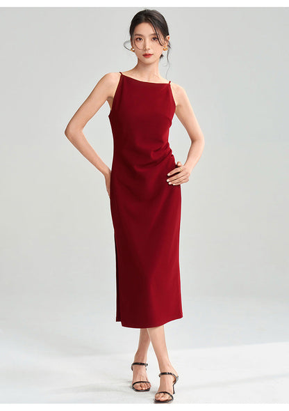 Sleek Red Fitted Midi Dress