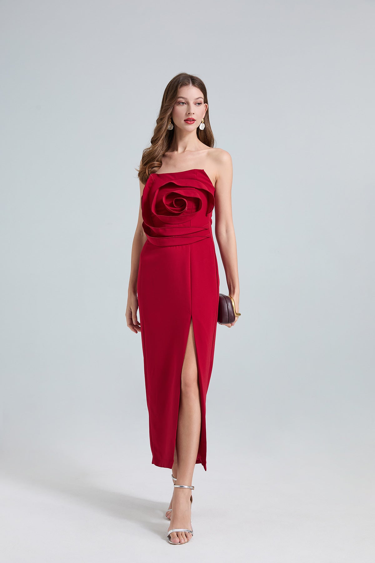 Rose Detail One-Shoulder Mermaid Evening Dress
