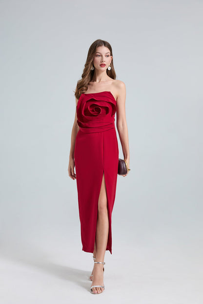 Rose Detail One-Shoulder Mermaid Evening Dress