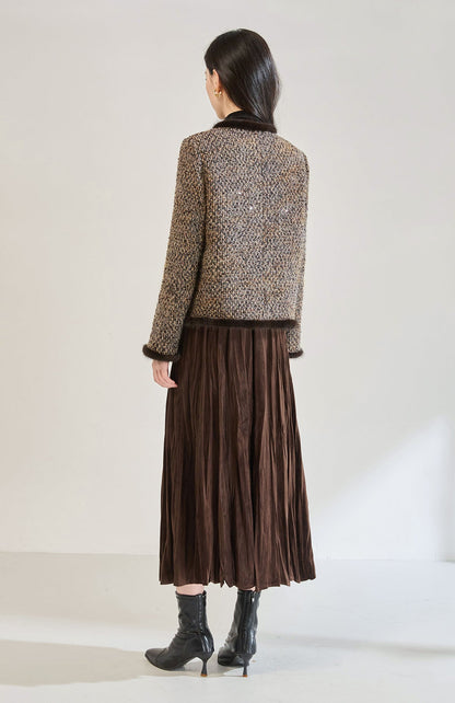 Luxury Tweed Short Puffer Jacket with White Duck Down Filling