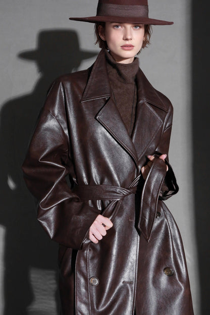 Luxury Genuine Sheepskin Trench Coat – Elegant & Timeless Design