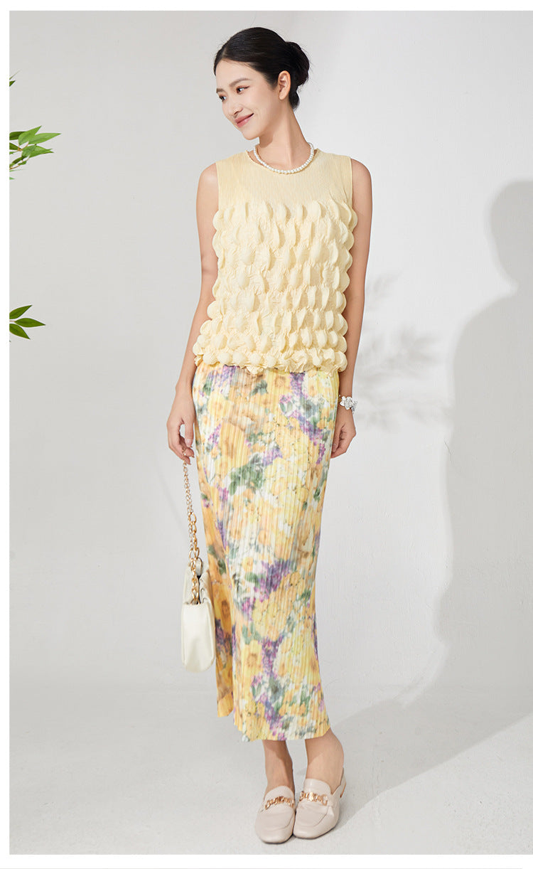Floral Touch Two-Piece Set – Yellow Crop Top & Skirt