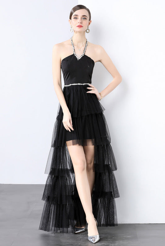Sheer Elegance Black Mesh Maxi Dress