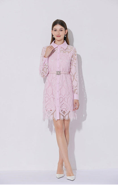 Modern Lace Polo Collar Dress