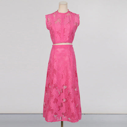 Embroidered Sleeveless Crop Top and Long Skirt Set