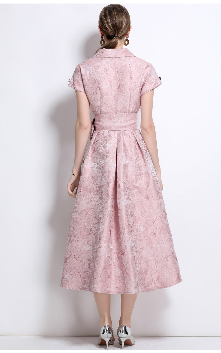 Jacquard A-Line Evening Gown with Full Flowing Skirt