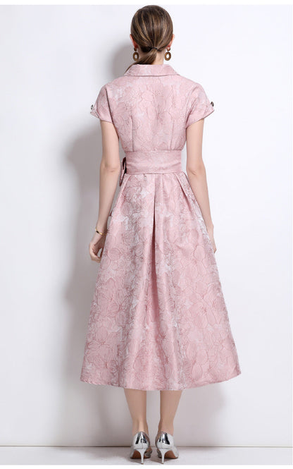 Jacquard A-Line Evening Gown with Full Flowing Skirt