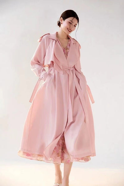Pastel Blush Flowing Belted Trench Coat