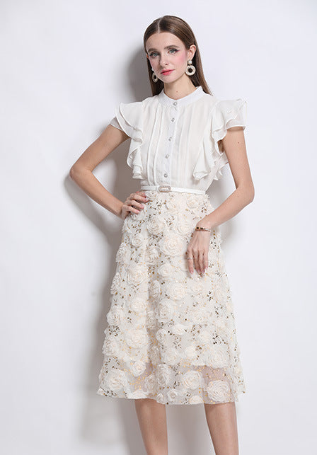 Embroidered Floral Hem Luxe Midi Dress