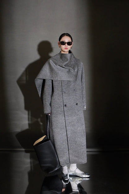 Luxury Lama Wool Blend Coat with Shawl Detail