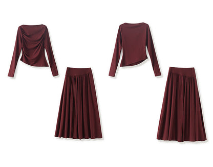 One-Shoulder Long Sleeve Two-Piece Set