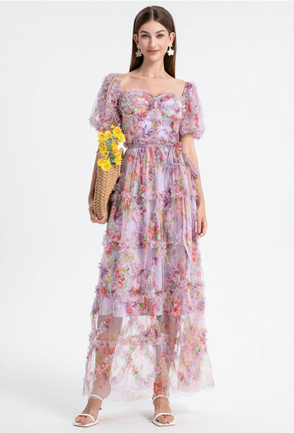 Square Neck Ruffle Sleeve Tulle Fairy Dress