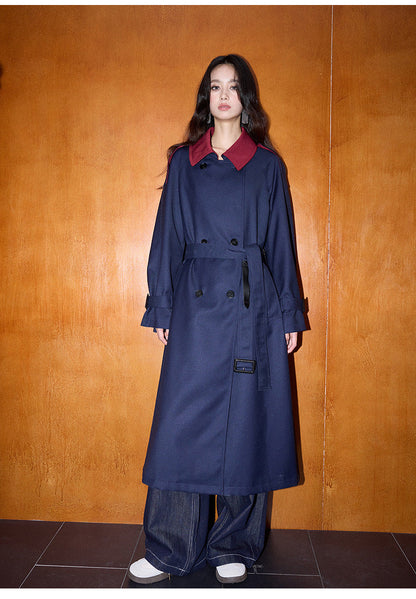 Contrast Detail Retro Mid-Length Loose Trench Coat