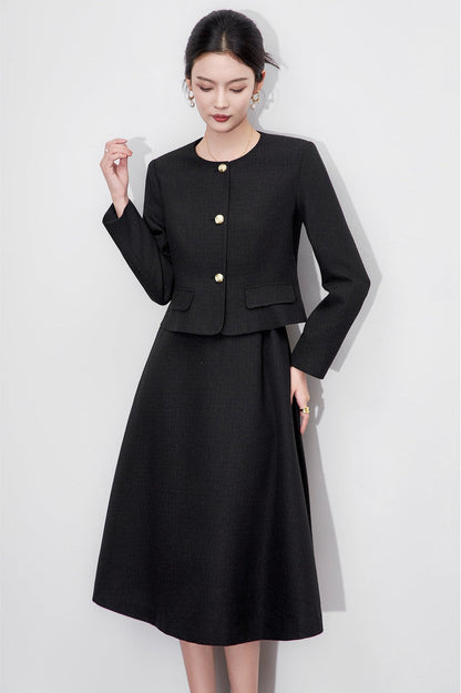 French-Inspired Two-Piece Set – Fitted Dress & Cropped Jacket