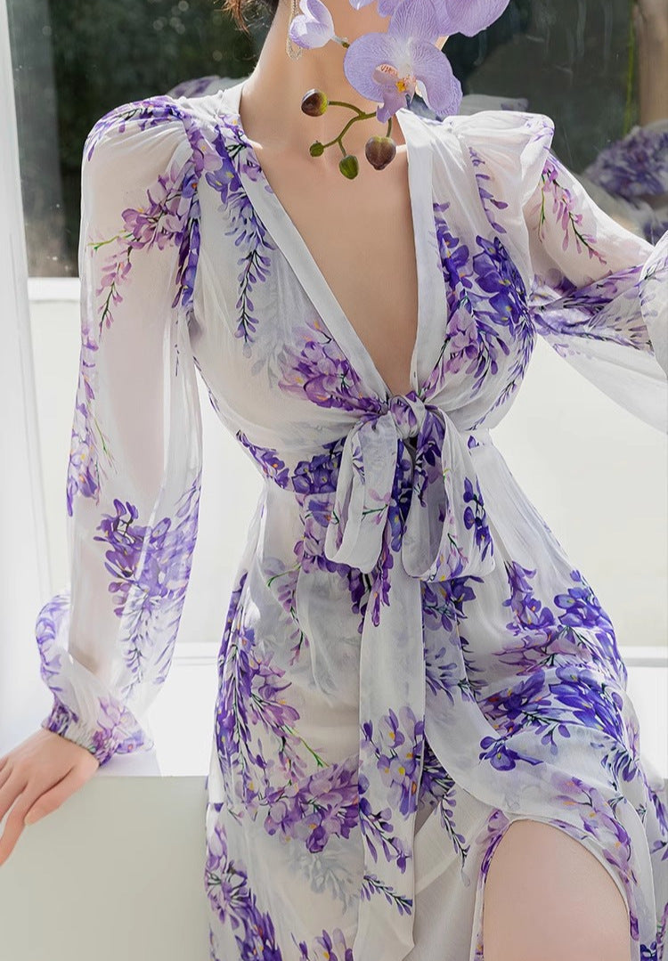 Mirella Embroidered Tulle Maxi Dress with Slit