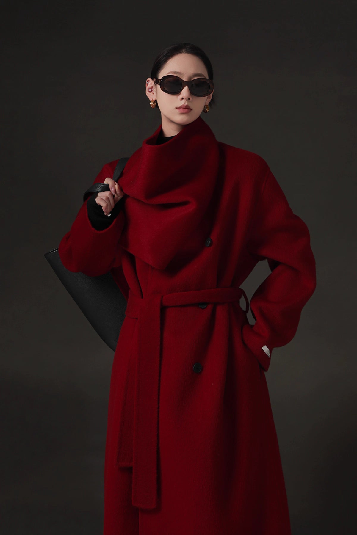 Luxury Lama Wool Blend Coat with Shawl Detail