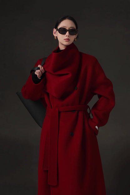 Luxury Lama Wool Blend Coat with Shawl Detail