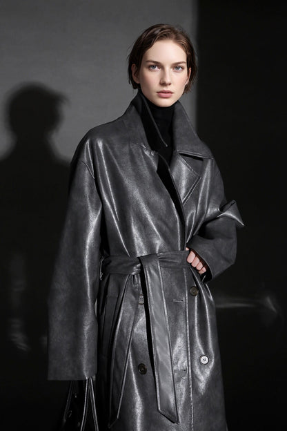 Luxury Genuine Sheepskin Trench Coat – Elegant & Timeless Design