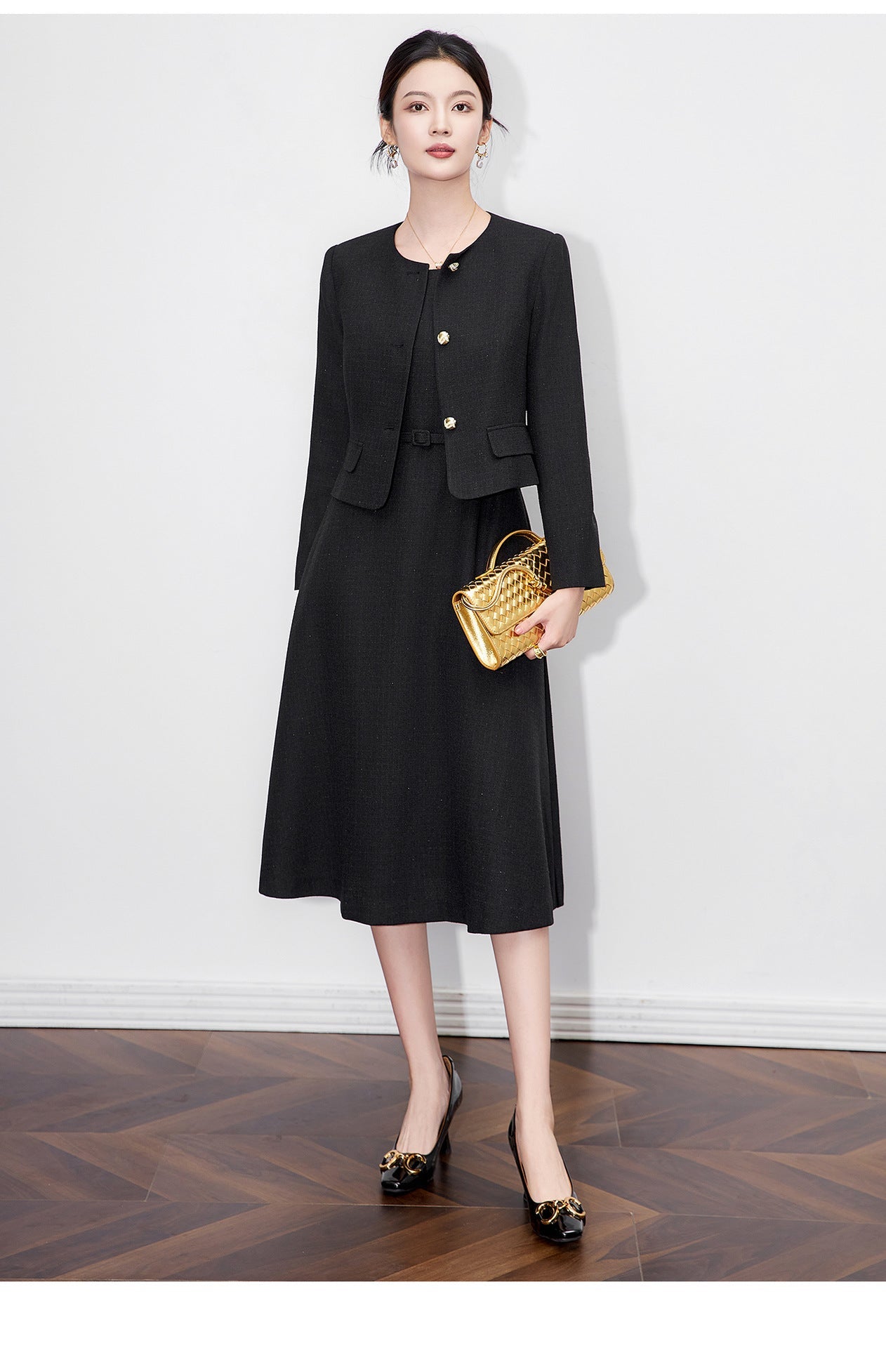 French-Inspired Two-Piece Set – Fitted Dress & Cropped Jacket