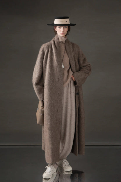 Luxury Tibetan Yak Wool Knit Coat – Belted Relaxed Fit