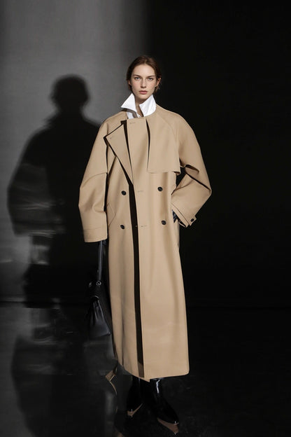 Minimalist Round Neck Wool Blend Trench Coat – Relaxed Fit