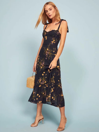 Retro Floral One-Shoulder Maxi Dress
