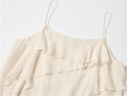 Asymmetric Ruffled Strappy Long Dress