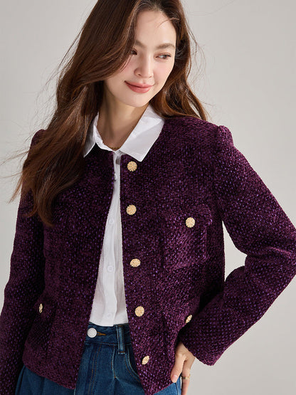 Purple Tweed French-Style Cropped Jacket