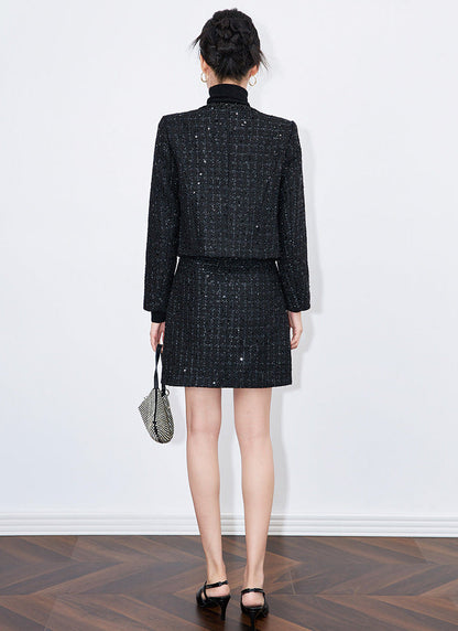 Lustrous Wool-Blend Two-Piece Set – Tweed Jacket & Mini Skirt