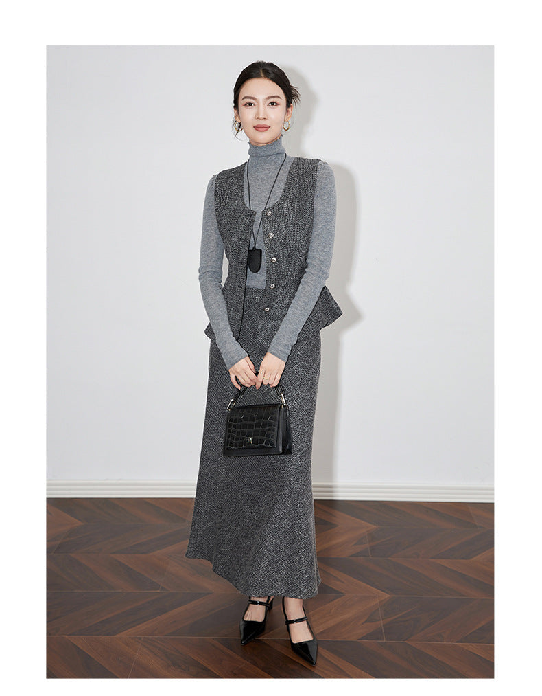 Old Money Style Two-Piece Set – Sleeveless Vest & Fishtail Skirt