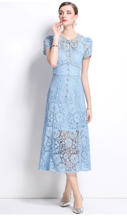 Lace Bow Detail French-Style Dress