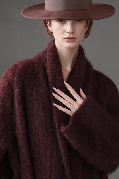 Luxury Tibetan Yak Wool Knit Coat – Belted Relaxed Fit