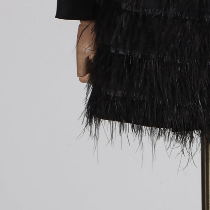 Elegant Sparkle Feather-Detail Mini Dress