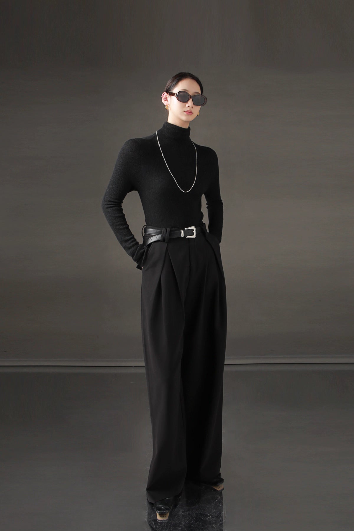 High-Waisted Wide-Leg Wool Blend Pants