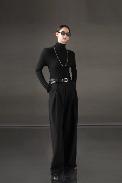 High-Waisted Wide-Leg Wool Blend Pants