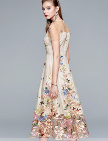 Elegant Summer Dress with Colorful Embroidery