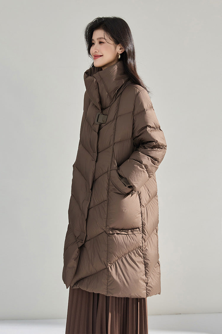 Minimalist Oversized Down Puffer Coat with Leather-Style Buttons