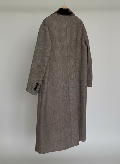 Extra Long Plaid Wool Coat with Silk-Blend Collar