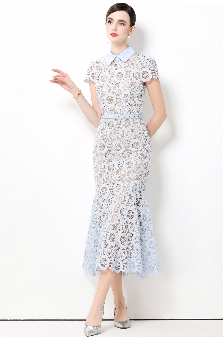 Soft Bloom Lace Fishtail Maxi Dress