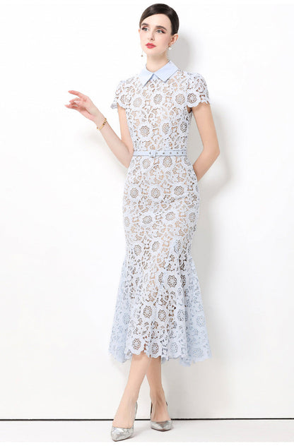 Soft Bloom Lace Fishtail Maxi Dress