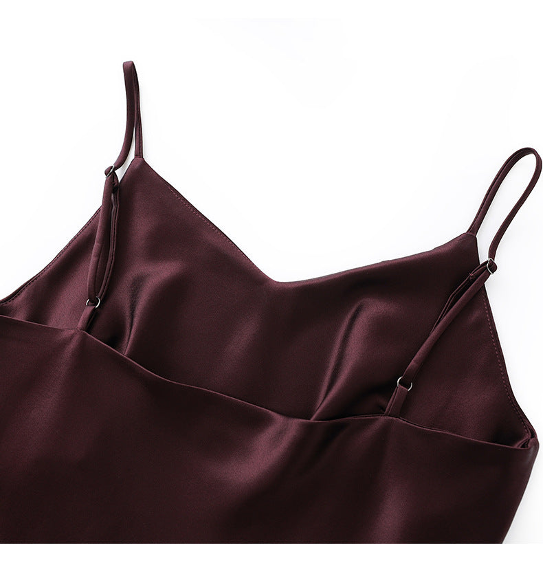 Satin-Texture Acetate Slip Dress with Spaghetti Straps